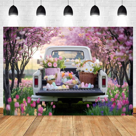 Happy Easter Backdrop for Photography Spring Easter Rabbits Colorful Eggs Forest Flower Fence Background Photo Studio Props