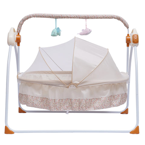 Electric Baby Crib Cradle Auto-Swing Newborn  Sleep Bed Infant with Bluetooth khaki