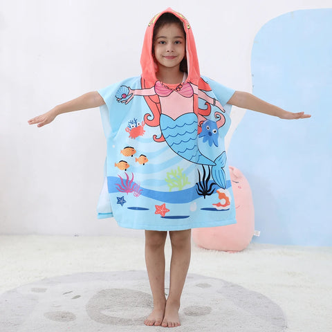 Baby Cartoon Printing Bathrobe Girls Unicorn Beach Towel Boy Shark Dinosaur Bath Towel Kids Hooded Cape Towel Children Bath Item