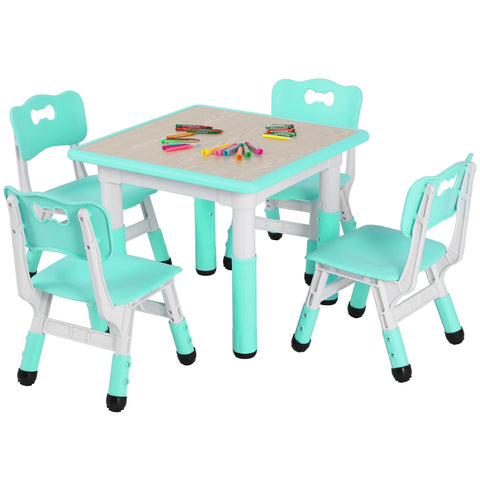 AOOU Kids Table and 4 Chairs Set, Height Adjustable Toddler Study Table Set, Multi-Activity Art Table Graffiti Desktop Age 2-10