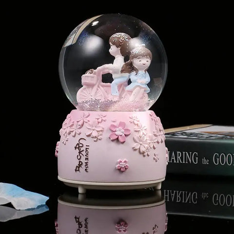 Glow Light Crystall Snow Globe Ball Music Box Couples Wife Girl Birthday Wedding Valentine's Day Gift Lovers Ornament