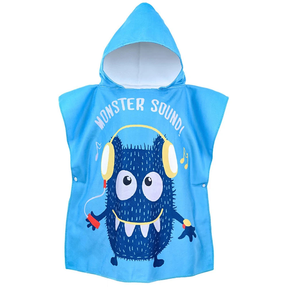 80-120cm Kids Hooded Bath Beach Poncho Towels Baby Quick Dry Bathrobe Child Cartoon Cloak Poncho Towels Microfiber Swim Cover-up