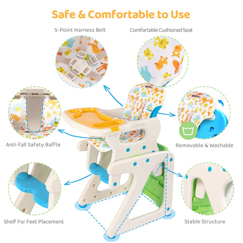 SEJOY 2-in-1 Baby High Chair Foldable with Table Footrest, Detachable Double Tray, Easy to Clean Feeding Detachable Highchair