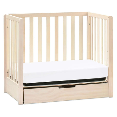 4-in-1 Convertible Mini Crib with Trundle Drawer in Washed Natural, Greenguard Gold Certified, Undercrib Storage