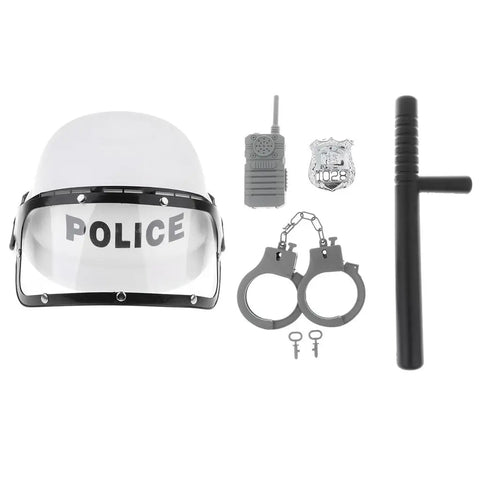 5Pcs/set Toys - Kids Dress Up Role play set Riot Cop Helmet, Badge, spontoon, Cuffs, and Costume Set