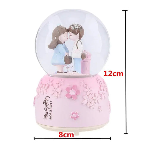 Glow Light Crystall Snow Globe Ball Music Box Couples Wife Girl Birthday Wedding Valentine's Day Gift Lovers Ornament