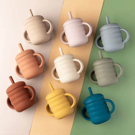 Baby Silicone Cups Straw Thread Cup BPA-Free Portable Storage Snack Container Feeding Cup For Kids Leakproof Learning Drink Cup