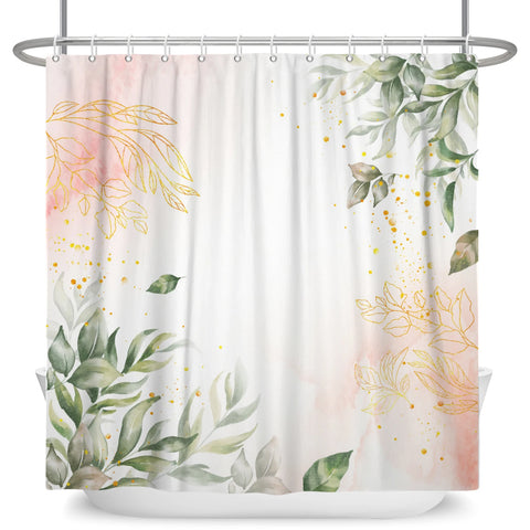 Green Plant Leaf Vines Flowers Shower Curtain Print Modern Nordic Minimalist Polyster Home Decor Bathroom Curtain with Hooks