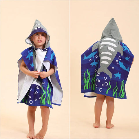 80-130cm Kids Hooded Bath Beach Poncho Towels Baby Quick Dry Bathrobe Child Cartoon Poncho Towels Microfiber Swim Cover-ups