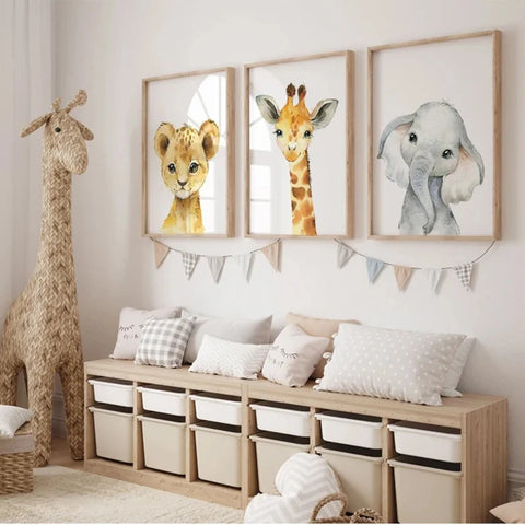 Safari Nursery Decor Set of 3 Poster Jungle Animal Nursery Wall Art Prints Baby Animal Prints Children's Room Bedroom Decoration