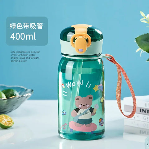 400-650ML Kids Cartoon Water Bottles Leakproof Water Sippy Cup with Straw and Strap Portable Drinking Bottle for Childre