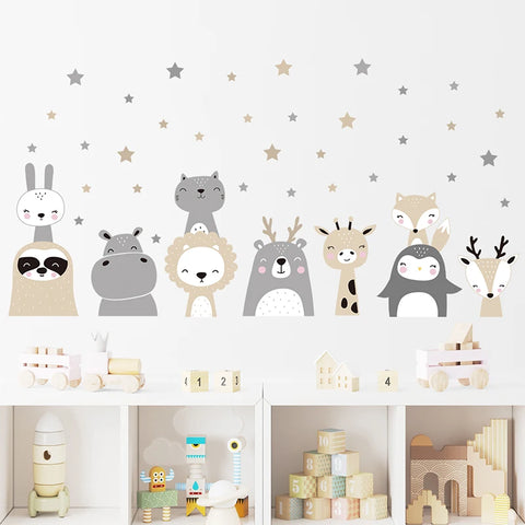 2PC Cartoon Cute Africa Animals Wall Stickers Elephant Giraffe Bear Fox Kids Room Kindergarten Home Decoration