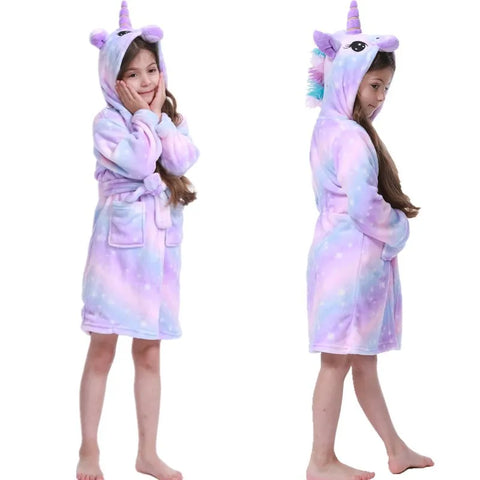 Boys Girls Hooded Bathrobe Toddler Unicorn Anime Cartoon Towel Beach Children's Sleepwear Baby Kids Bath Robes Pyjamas Nightgown