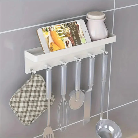 Key Holder for Wall Decor Mail Shelf Organizer Tableware Hanger Wall Mounted with 6 Hooks Storage Rack for Kitchen Bathroom