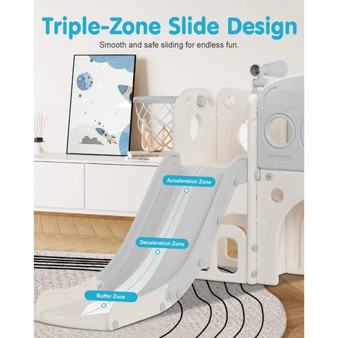 Toddler Slide Set,  8in1 Kids Slide with Climber, Indoor Outdoor Slide Toddlers, Toddler Playset with Basketball Hoop and Tunnel