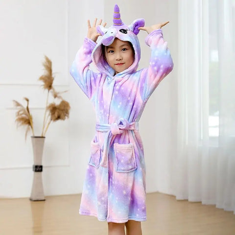 Boys Girls Hooded Bathrobe Toddler Unicorn Anime Cartoon Towel Beach Children's Sleepwear Baby Kids Bath Robes Pyjamas Nightgown