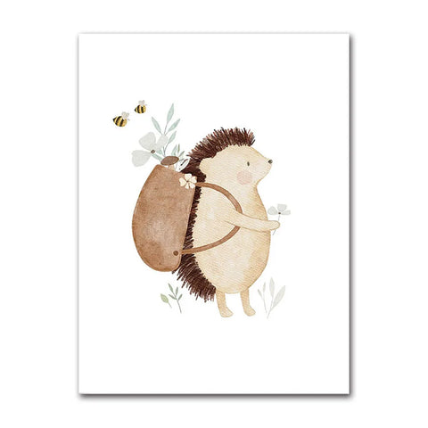 Boho Cartoon Canvas Painting, Fox, Rabbit, Bee, Bear, Hedgehog, Flower Posters, Art Prints, Wall Photos, Baby, Kids Room
