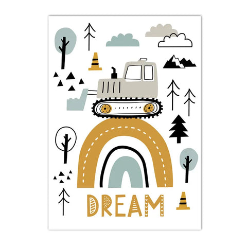Cartoon Crane Excavator Tractor Truck Wall Art Canvas Painting Nursery Print Child Poster Nordic Wall Pictures Boys Room Decor
