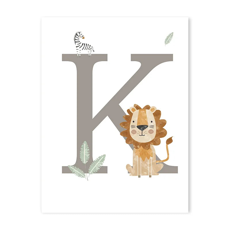 Baby Name Customized Poster Jungle Animals Lion Zebra Elephant Canvas Painting Kis Bedroom Wall Art Print Pictures Nursery Decor