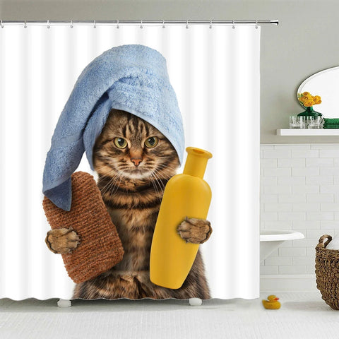 Funny Shower Curtains Bathroom Curtain With Hooks Decor Waterproof Cat Dog 3d Bath 180*180cm Creative Personality Shower Curtain