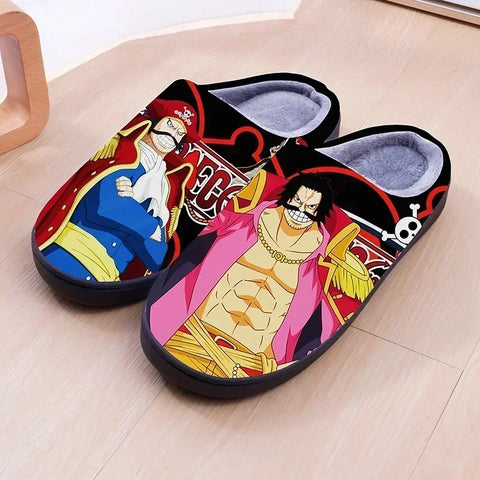 ONE PIECE Cartoon Warm Plush Cosplay Slippers Couple's Indoor Non-slip House Slides Men And Women Toe Wrap Home Cotton Shoes