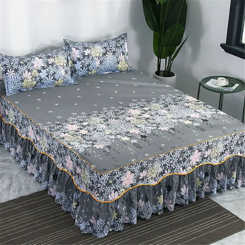 3pcs Bedding Bed Skirt With 2pcs Pillowcases Wedding Bedspread Bed Sheet Mattress Cover Full Twin Queen King Size Bedsheets