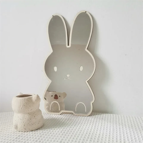 Rabbit Bear Shaped Mirror Acrylic Ornaments Cartoon Crafts Photo Props Baby Children Room Nordic Home Decor