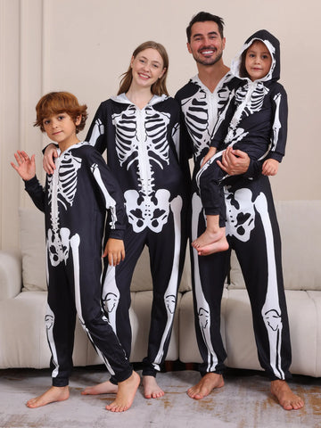 Hot Halloween One-Piece Pajamas Skeleton Pumpkin Print Family Matching Outfits Holiday Mother Kids Clothes Cute Baby Clothes