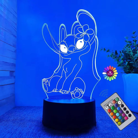 Hot 3D Illusion Stitch Night Light with Remote Control and Smart Touch Room Decor Lamp Birthday Valentine's Day Christmas Gifts