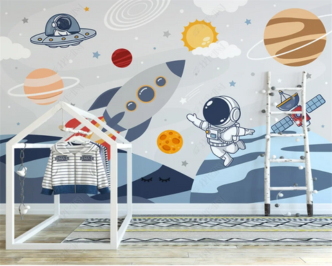 beibehang Customized modern cartoon space planet rocket flying saucer astronaut children's room bedroom background wallpaper