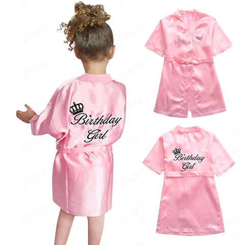 1-5Y Summer Girls Pink Robes Baby Girl Cute Letters Pattern Children Soft Pajamas Kids Girl Breathable Bathrobe Sleepwear Dress