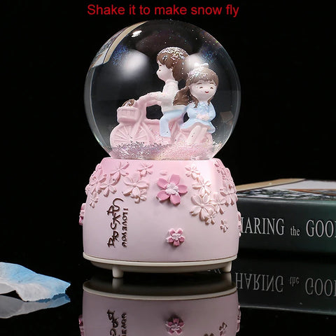 Glow Light Crystall Snow Globe Ball Music Box Couples Wife Girl Birthday Wedding Valentine's Day Gift Lovers Ornament