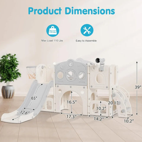 Toddler Slide Set,  8in1 Kids Slide with Climber, Indoor Outdoor Slide Toddlers, Toddler Playset with Basketball Hoop and Tunnel