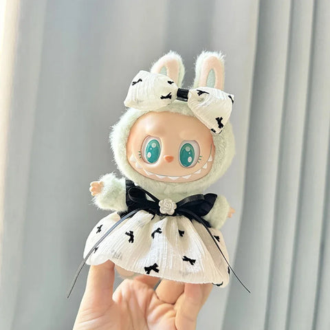 17cm Mini Plush Doll'S Clothes Outfit Accessories For Korea Kpop Labubu Idol Pink bright silk bow princess gauze skirt Clothing