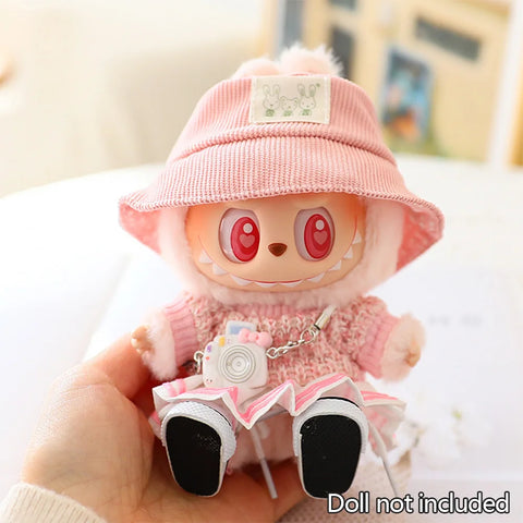 Mini Doll'S Clothes Outfit Accessories for 15-17cm Ropa Labubu & 10cm Cotton Doll Love Hoodie Pink Yarn Skirt Clothing no doll