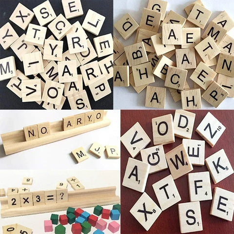100Pcs Wooden Scrabble Letter Alphabet Craft Wooden Decoration for Home Wedding Party DIY Ornaments Digital Puzzle Kids Toy