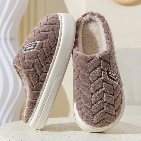 New Fashion Concise Couple Winter Toe Wrap Warm Fluffy Slippers Soft Non-slip Slides For Women Men Indoor Flat Home Cotton Shoes