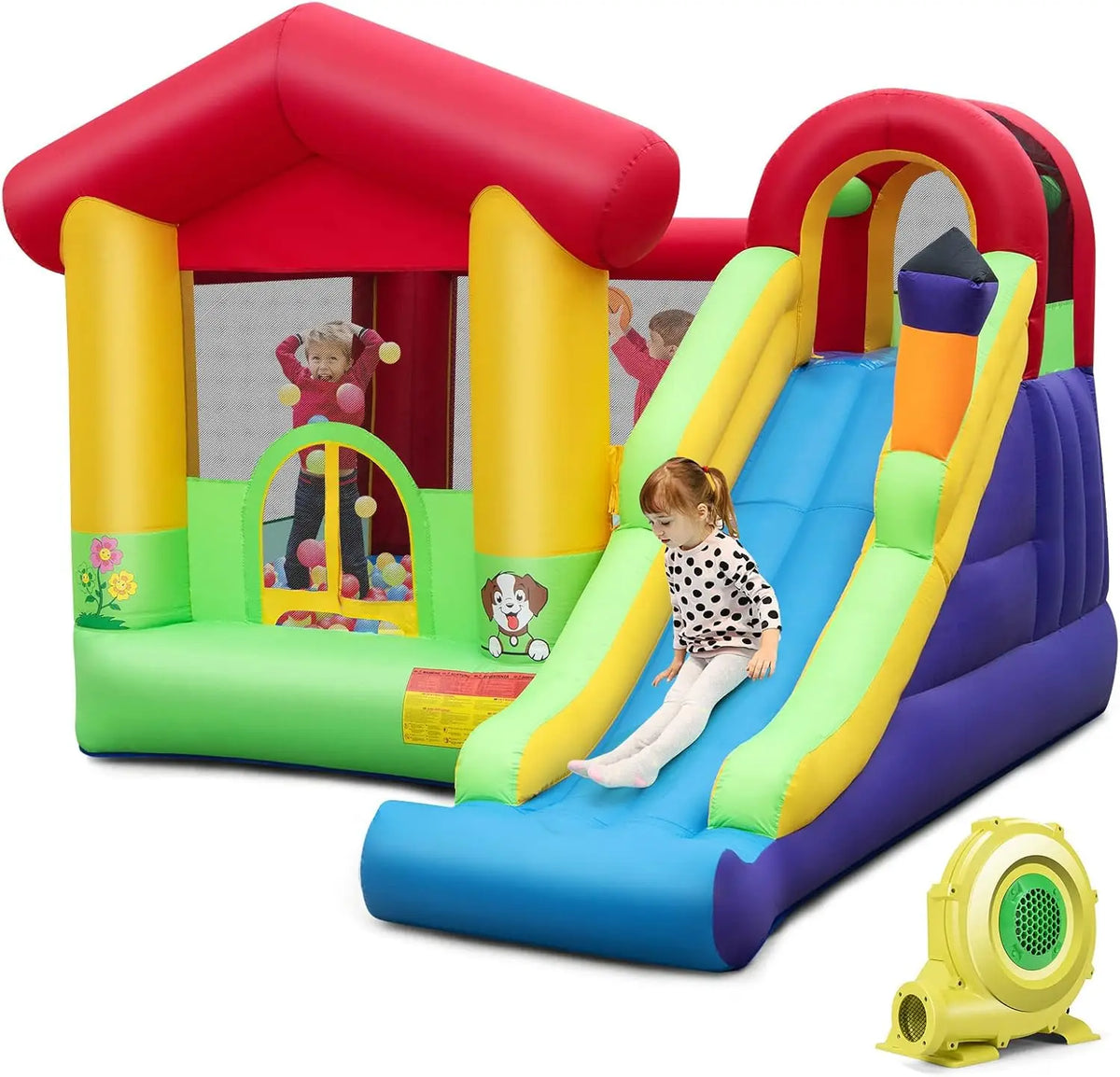 Inflatable Bounce House with 735w Blower Jumping Bouncy House for Kids with Slide Climbing Wall Indoor Outdoor Toddler Bouncing