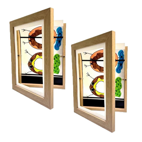 2pcs Children Drawing Frame Magnetic Front Open Wooden KIDS Art Frame Poster Photo Paintings Pictures Display Wall Picture Frame