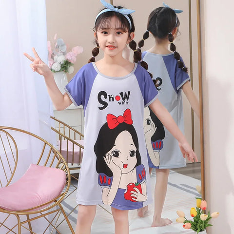 New Children's Nightdress Anna Elsa Dress Girls Clothes Minnie Cartoon Pajamas Girl Nightgown ShortSleeve Kids nighty Dress