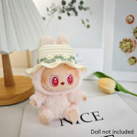 For Sitting Party Labubu Hat Open Top Straw Hat Woven Hat Labubu outfit Accessories