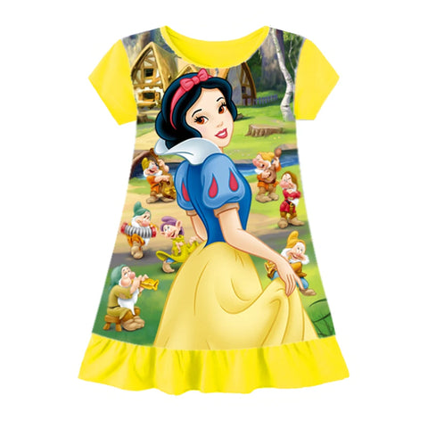 3-8Years New Summer Kids Cartoon Dress Sleepwear Mermaid Princess Belle Girls Printing Nightgowns Children Party Dresses Pajamas