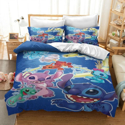 2/3 Pcs Lilo and Stitch Duvet Cover Bedding Set Gift Boy Girl Adult Single Double Queen Size One Quilt Cover Two Pillowcases