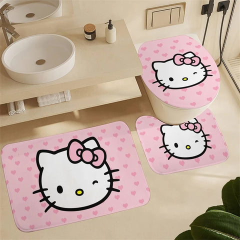 Hello Kitty Shower Curtain Set Anti-Slip Carpet Waterproof Toilet Mat Bathroom Accessories Bathroom Mat Waterproof Set