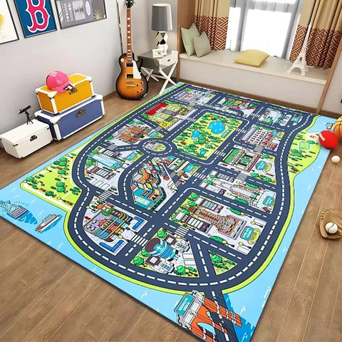 Children’s Educational City Life Playmat Rug Road Traffic System Carpet for Bedroom Playroom Fun Learning Floor Mat Safe Kids