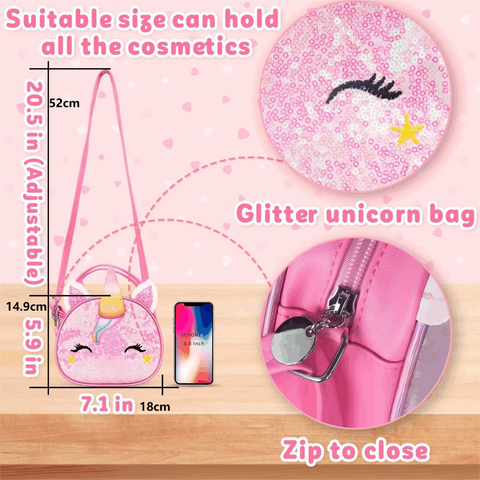 Kids Makeup Kit for Girls, Pretend Makeup Play Set with Unicorn Cosmetic Bag, Kids Dress Up Purse Little Girls Toys （Colour Rand