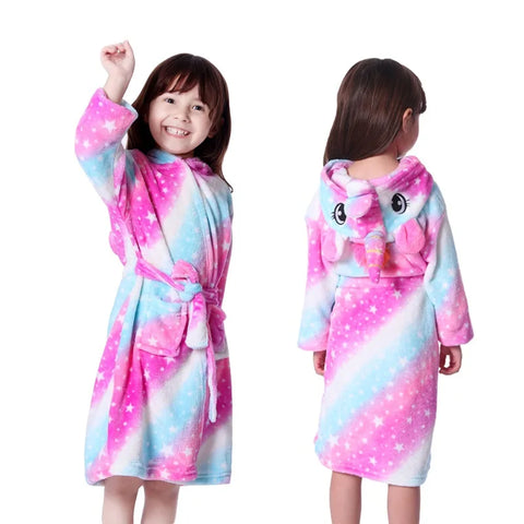 Boys Girls Hooded Bathrobe Toddler Unicorn Anime Cartoon Towel Beach Children's Sleepwear Baby Kids Bath Robes Pyjamas Nightgown