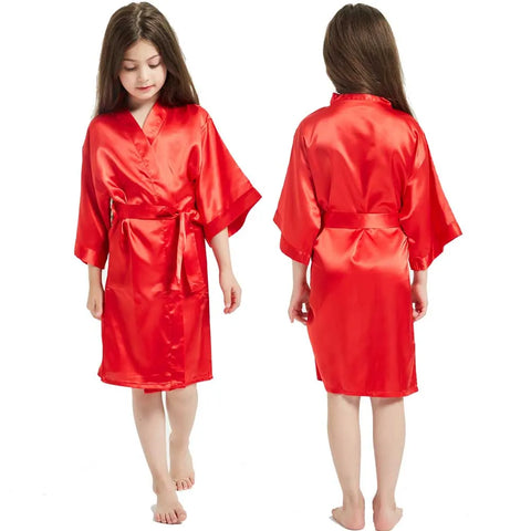 Kimono Girls Kids Bathrobe For Girls Toddle Baby Girls Silk Satin Bathrobe Pink Wedding Party Robes Spa Bathrobe Bridemaid Gowns