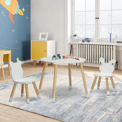 3-Piece Kids Wooden Round Table & Chair Set - Perfect for Toddlers' Arts, Crafts, Reading & Snacks, White