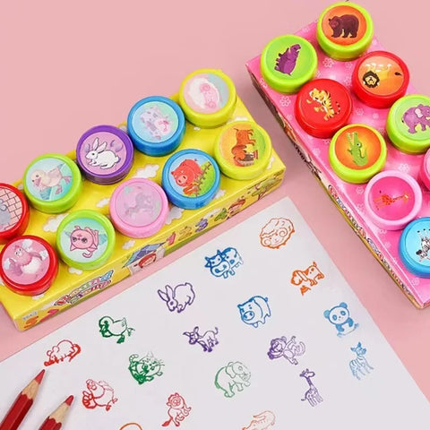 10pcs Assorted Stamps for Kids Self-ink Stamps Children Toy Stamps Smiley Face Seal Scrapbooking DIY Painting Photo Album Decor